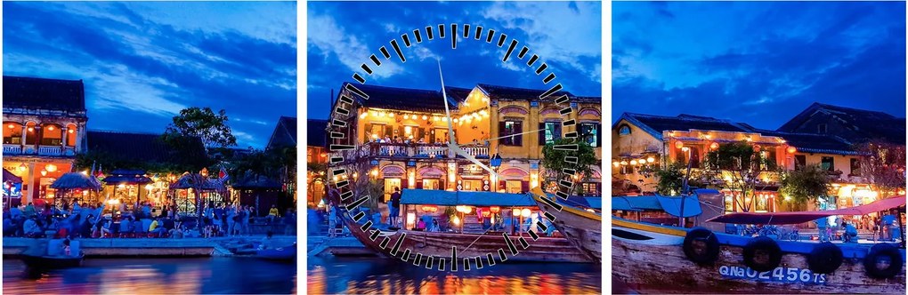 Tablou - Orașul de noapte Hoi An, Vietnam (cu ceas) (90x30 cm)