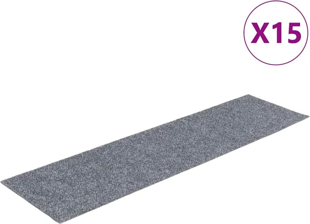 vidaXL Covorașe pentru scări autoadezive, 15 buc., 76x20 cm, gri deschis, dreptunghiulare