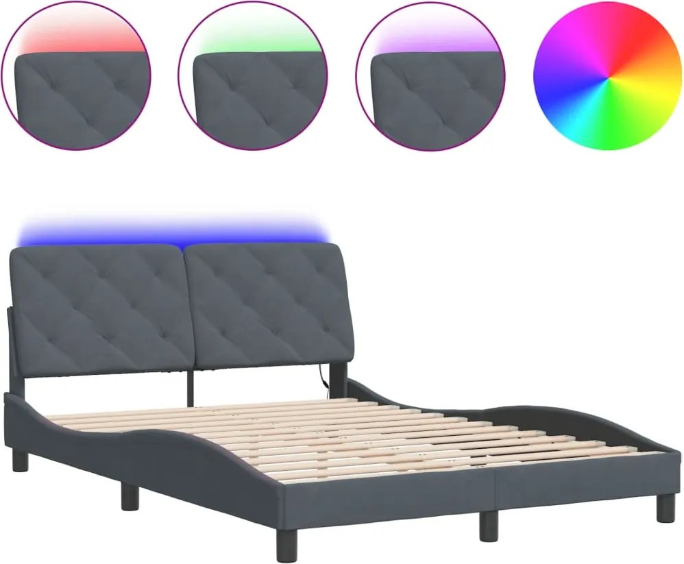 vidaXL Cadru de pat cu LED fără saltea, gri închis, 120x200 cm, catifea
