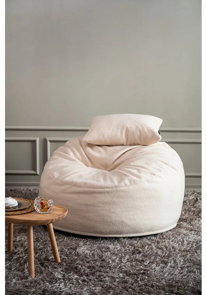 Fotoliu bean bag gri deschis cu tapițerie din țesătură bouclé Om 110 – SLOWDOWN