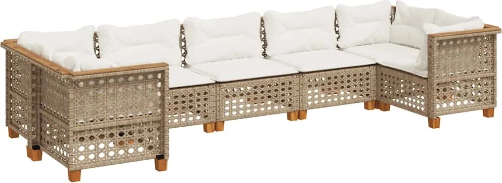 vidaXL Set canapele de grădină, 7 piese, cu perne, bej, poliratan