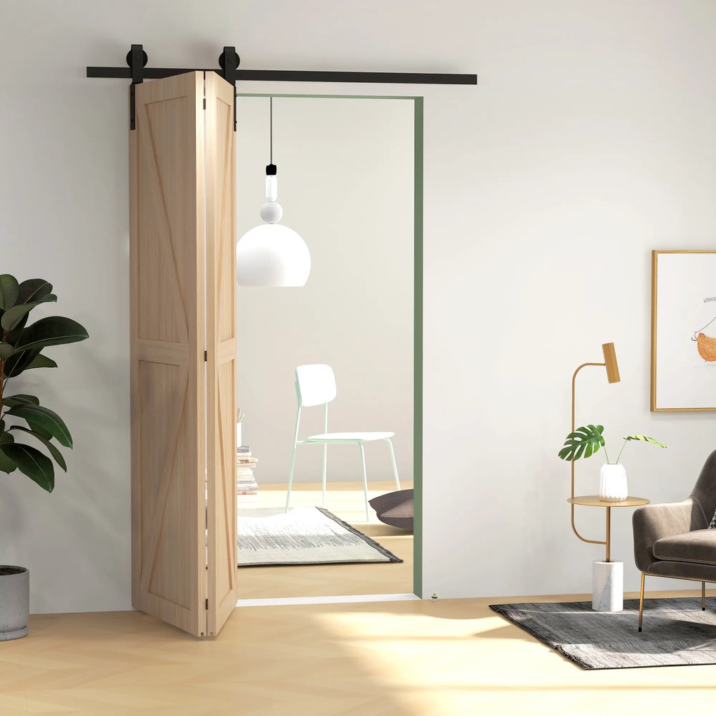 HOMCOM 152,5 CM Kit de Sine pentru Usa Glisanta Pliabila in Otel Carbon pentru 2 Usi | Aosom Romania