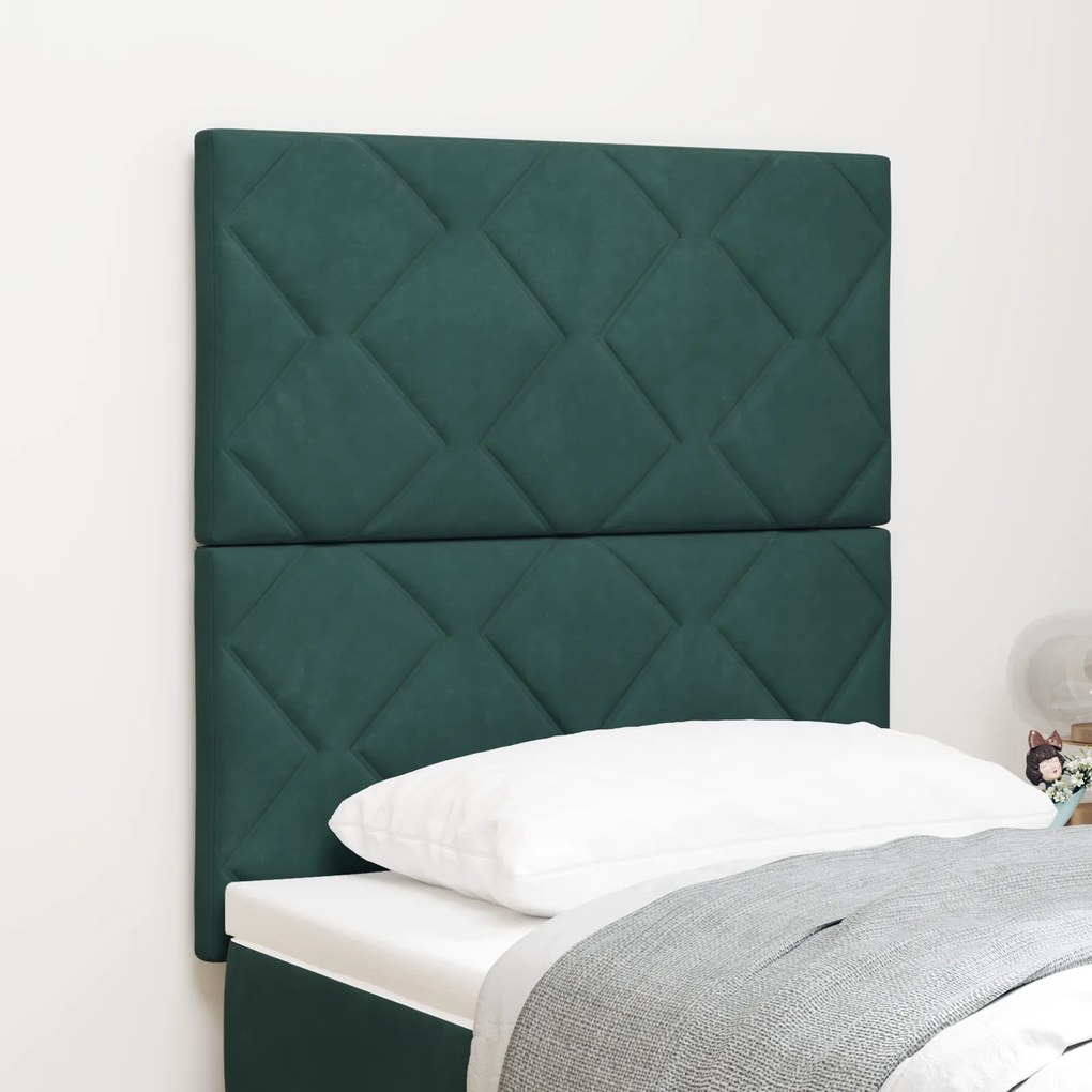 vidaXL Cap de pat LED cu design de blocuri de diamant, verde închis, 80 cm