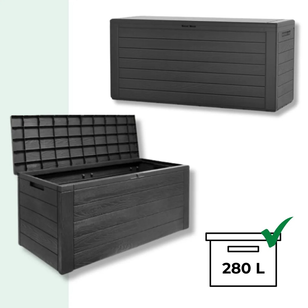 Cutie de depozitare WOODEBOX, 280L, 120x46x57cm, antracit Prosperplast