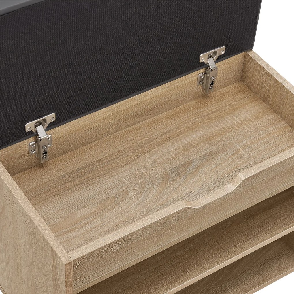 Suport pantofi cu capac rabatabil si scaun tapitat 60 x 30 x 44 cm aspect lemn