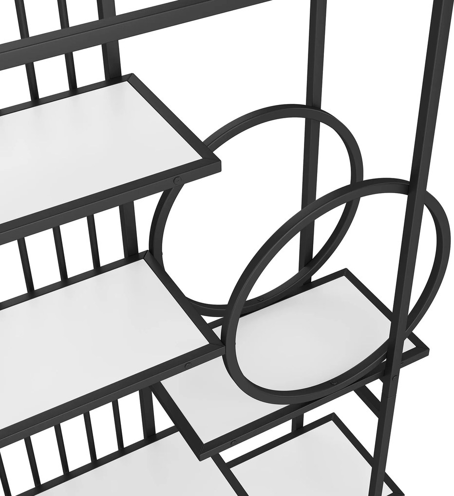 Raft metalic în stil modern, design pe mai multe niveluri cu șase rafturi, 100x30x180 cm, Alb + Negru