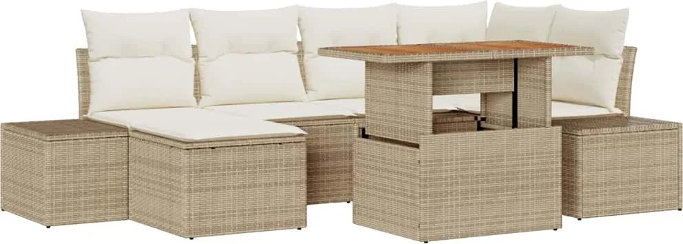 vidaXL Set de canapele pentru grădină 7 pcs Bej Rattan poli