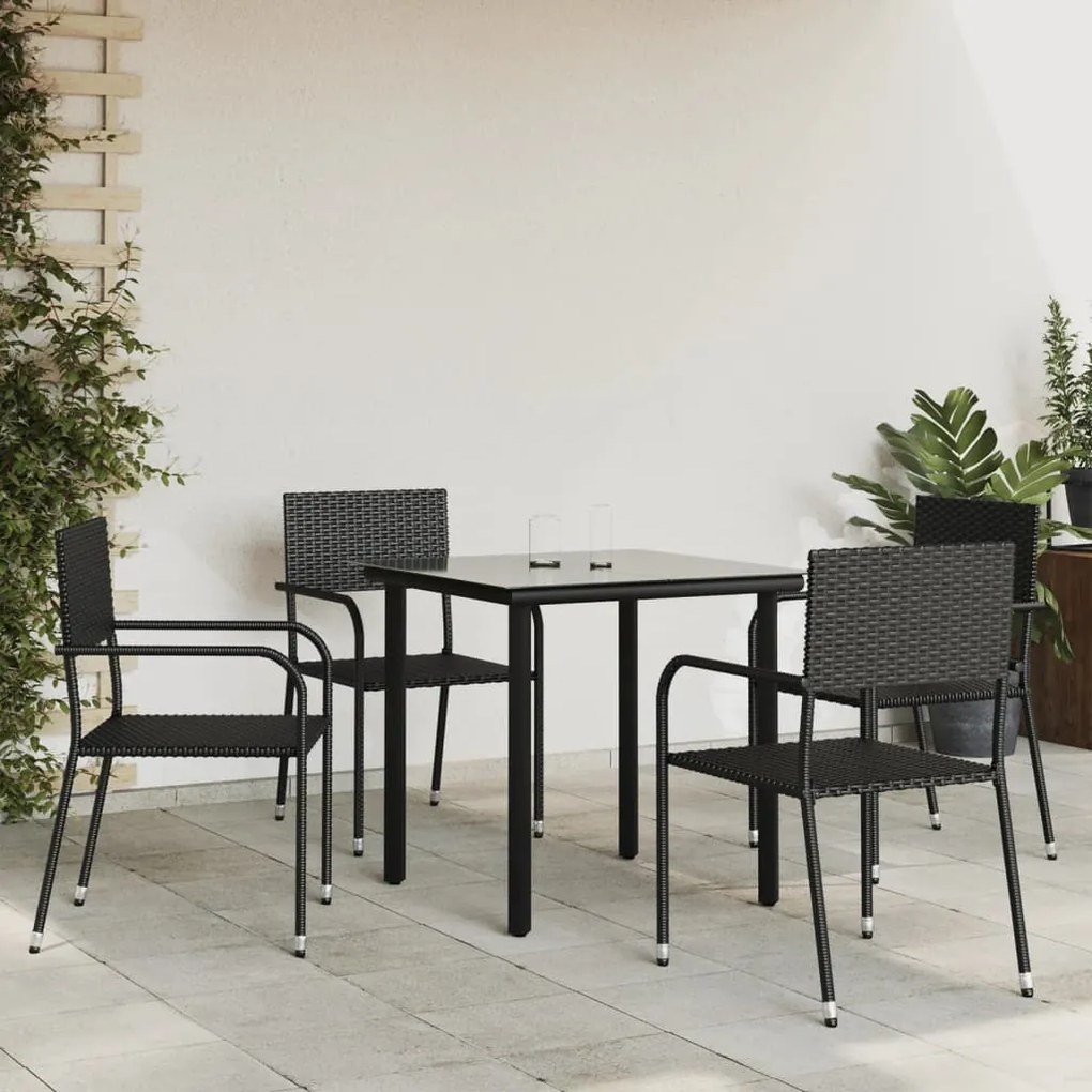 3203281 vidaXL Set mobilier de grădină, 5 piese, negru, poliratan și oțel