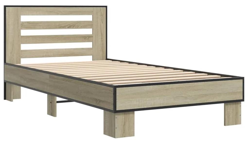 845648 vidaXL Cadru de pat, stejar sonoma, 100x200cm, lemn prelucrat și metal