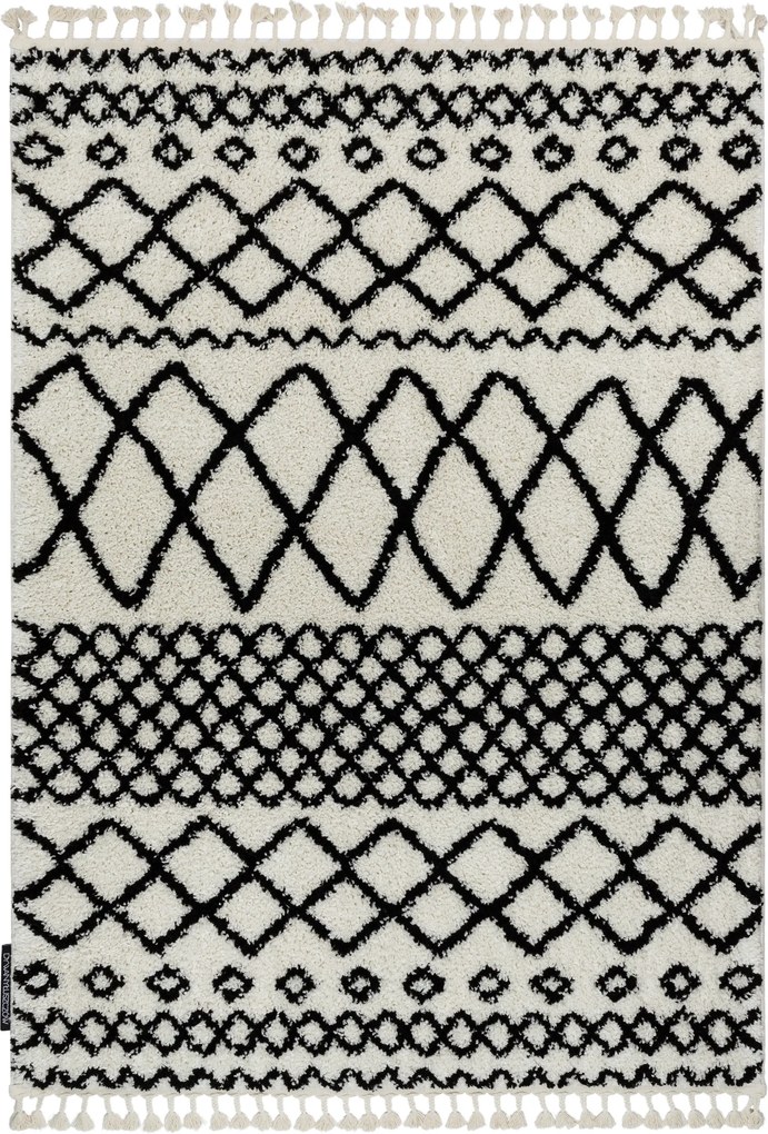 Covor PROMO Berber Safi N9040 albsi negru Franjuri shaggy pletos