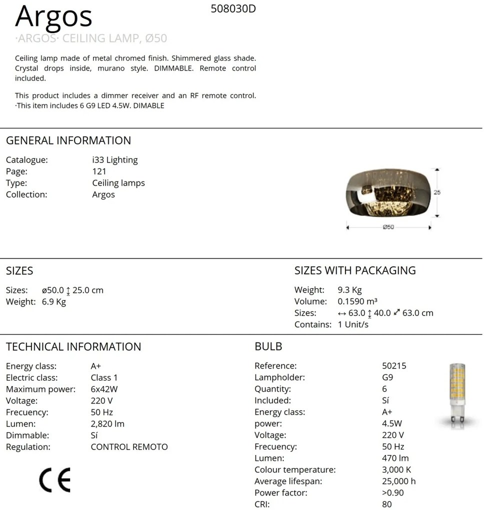 Lustra aplicata LED dimabila cu telecomanda 50cm ARGO SV-508030D