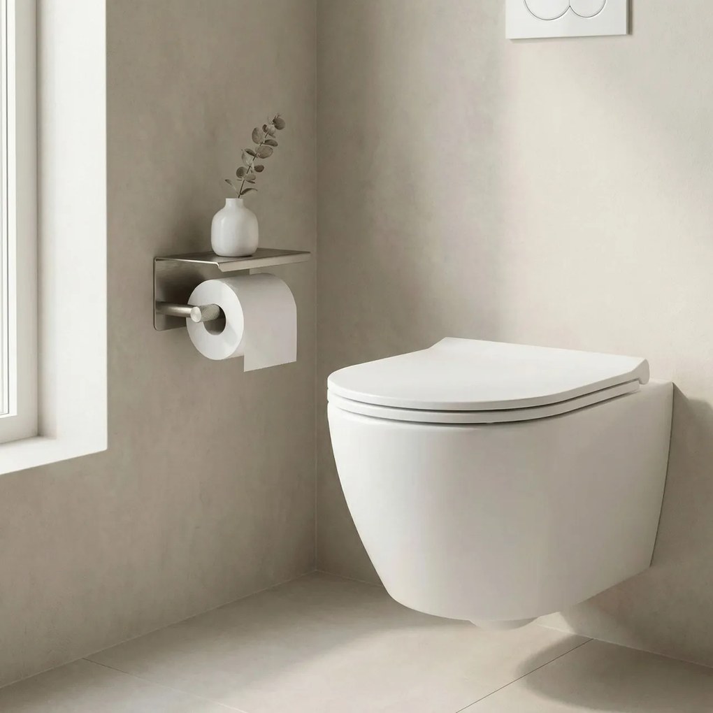 Suport pentru hârtie igienică cu poliță 6613 Modern Nickel Brush