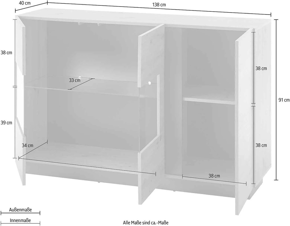 Comodă înaltă ~Doha~ cu aspect modern de stejar, culoare maro, 138 cm lățime