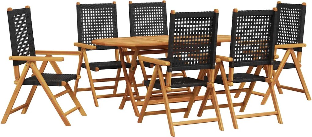 vidaXL Set de masă pentru grădină 7 pcs Negru Lemn Solid de Acacia