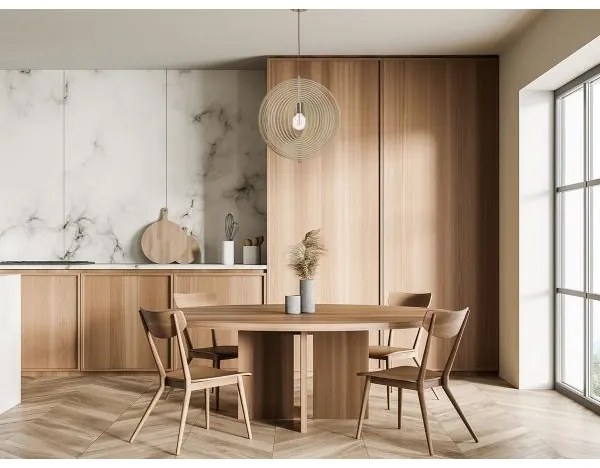 Lampă suspendată din lemn pe cablu, 1xE27/60W/230V, Ø 43,5 cm, lemn masiv/furnir, fag/lemn de cauciuc