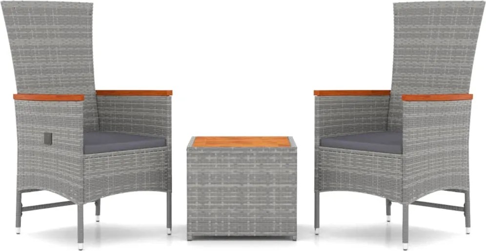 vidaXL Set șezlonguri de grădină, 3 piese, poliratan și lemn acacia