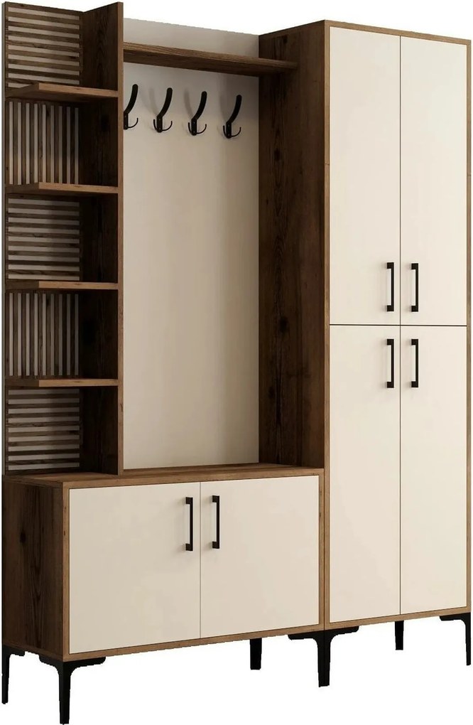 Mobilier hol cu pantofar VIYANA DA, crem/nuc, PAL melaminat/metal, 150