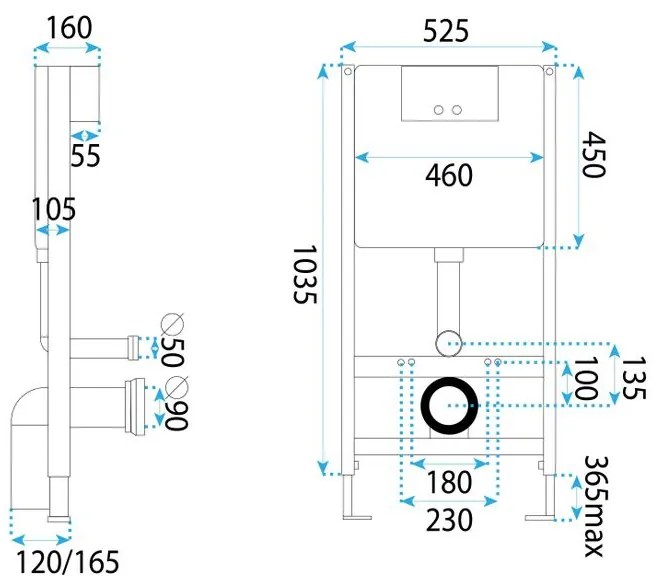 Cadru WC incastrat Rea cu buton T auriu periat
