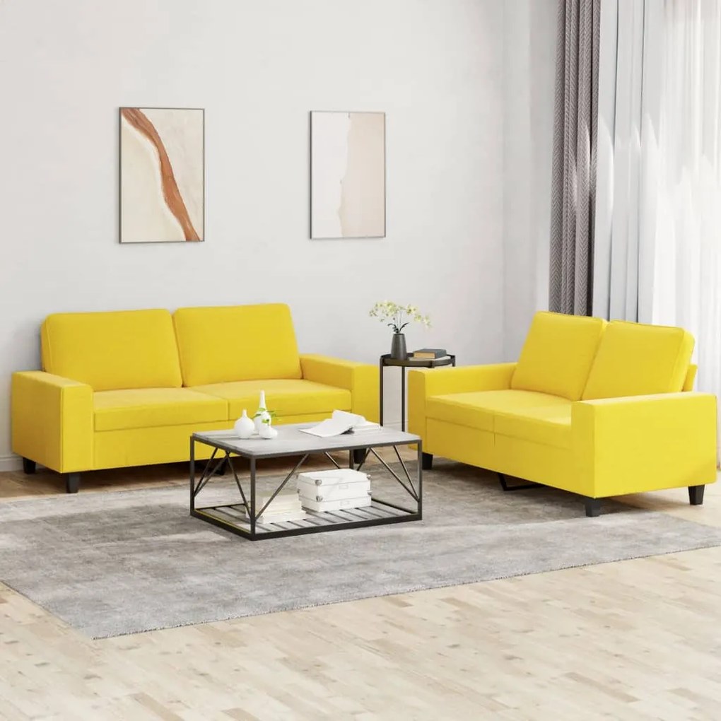 vidaXL Set de canapele, 2 piese, galben deschis, textil