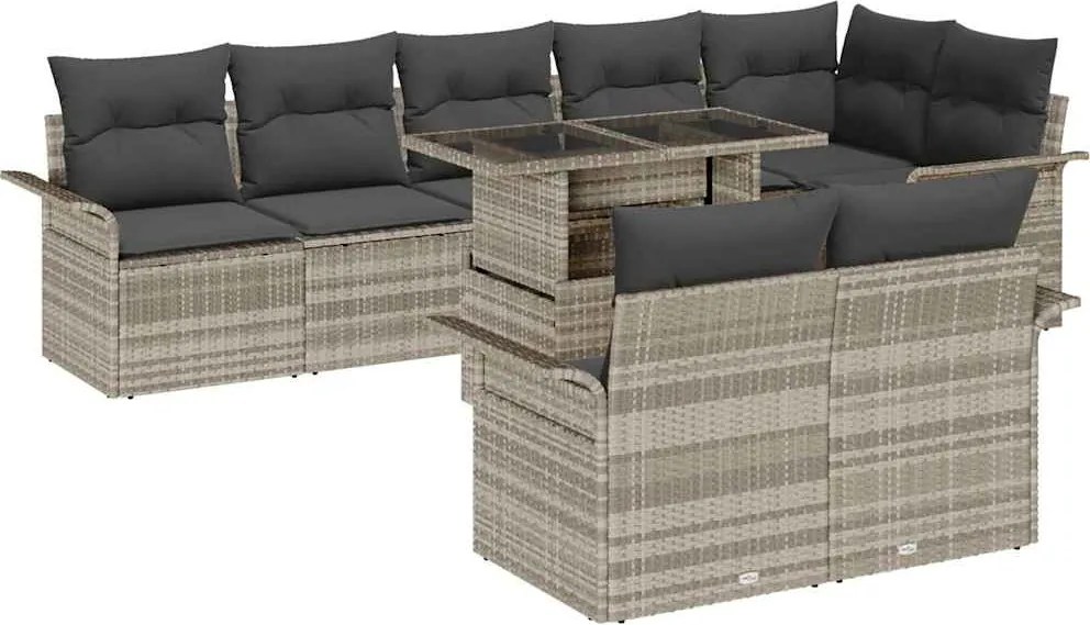 vidaXL Set de canapele pentru grădină 9 pcs Gri deschis Rattan poli
