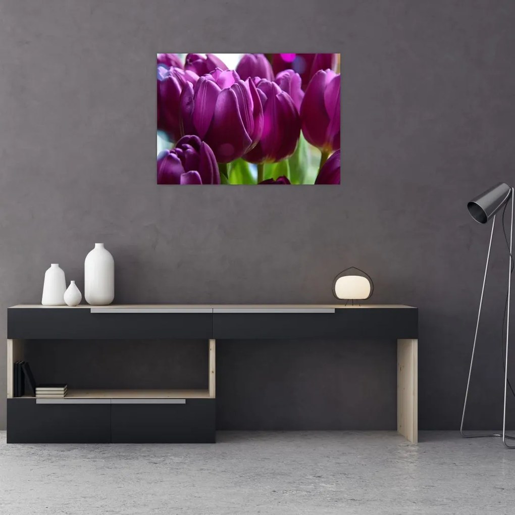 Tablou pe sticlă cu lalele (70x50 cm)