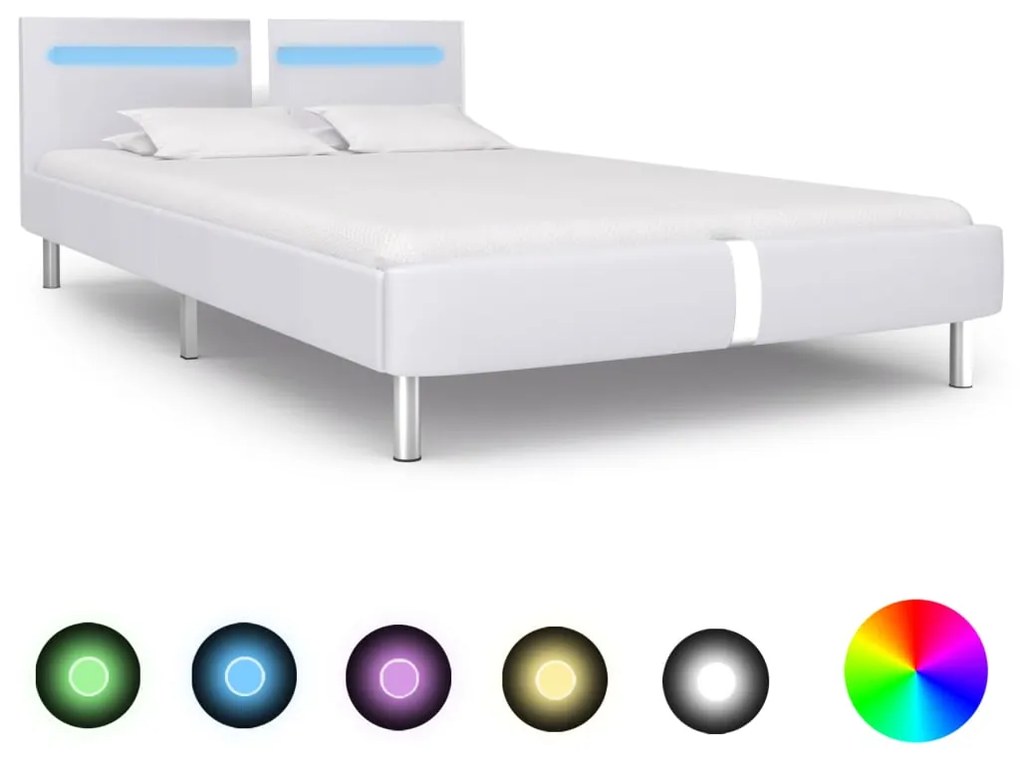 280852 vidaXL Cadru de pat cu LED, alb, 120 x 200 cm, piele ecologică