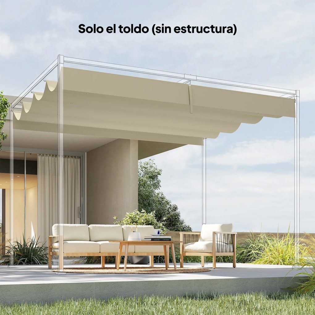 Outsunny Acoperiș de rezervă retractabil 3,92x3,5 m pentru cadru 4x3 m, pânză doar pentru foișor de grădină cu 8 orificii, crem | Aosom Romania