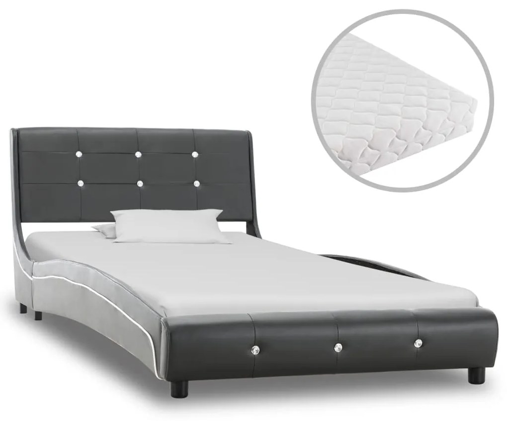 277579 vidaXL Pat cu saltea, gri, 90 x 200 cm, piele ecologică