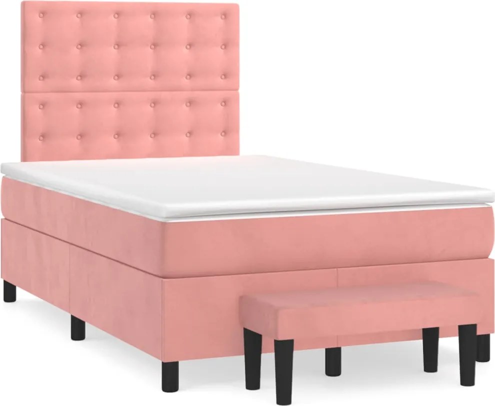vidaXL Pat box spring cu saltea, roz, 120x200 cm, catifea
