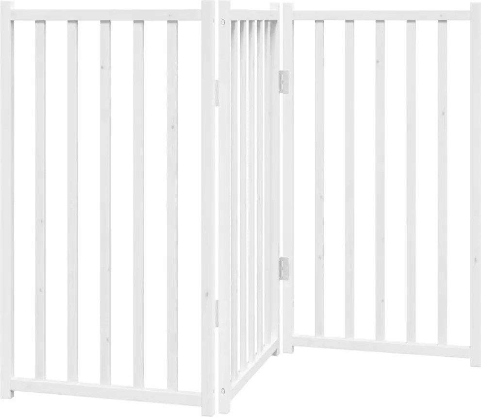 vidaXL Poartă pentru câini pliabilă 3 panouri, alb, 150 cm, lemn brad