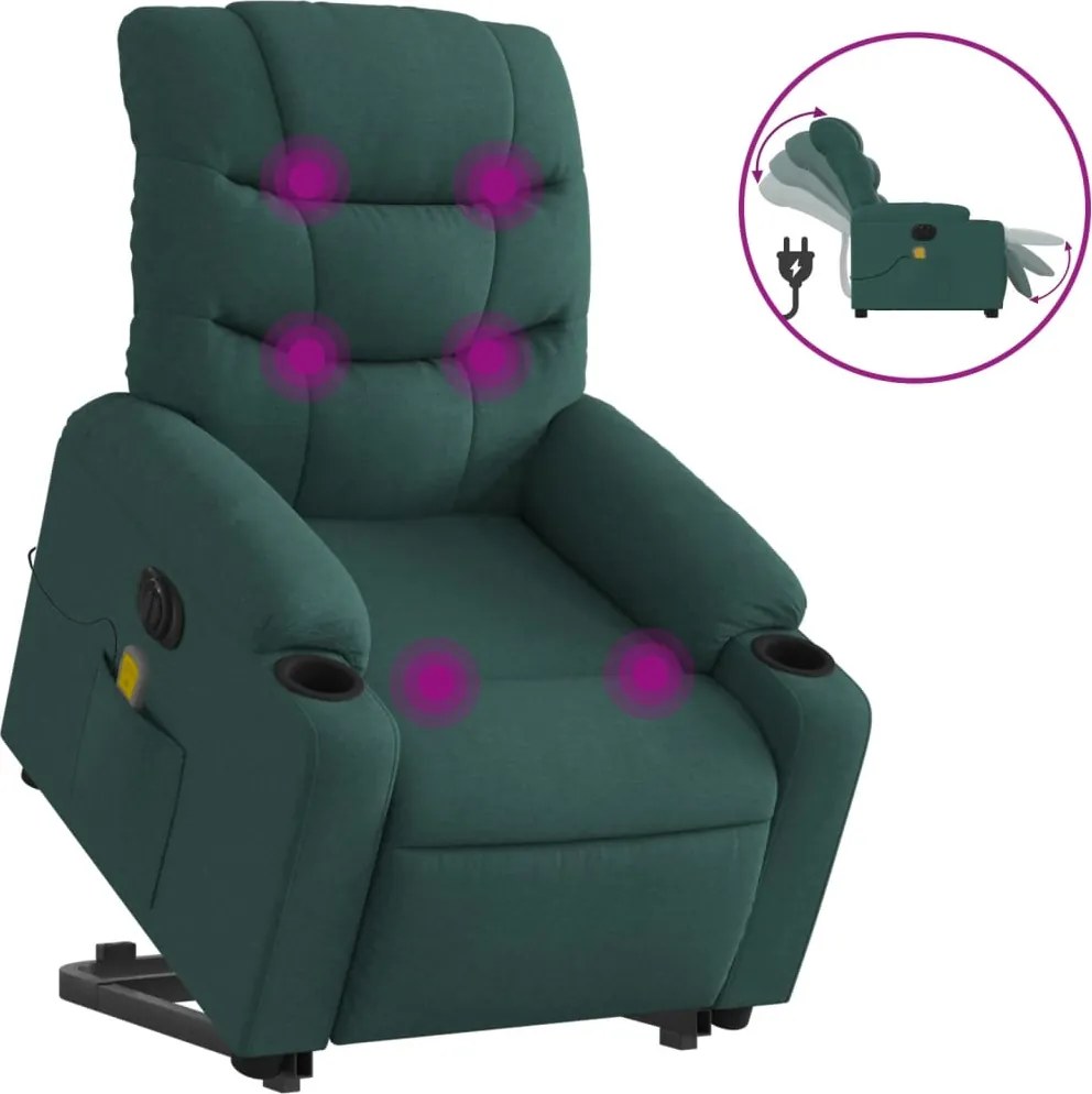 vidaXL Fotoliu electric masaj rabatabil / ridicare verde închis textil