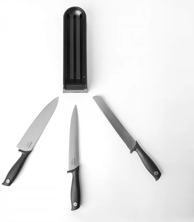 Set de 3 cutite Brabantia Tasty+ 1001176, Otel calit, Rezistent la zgarieturi si coroziune, Gri inchis