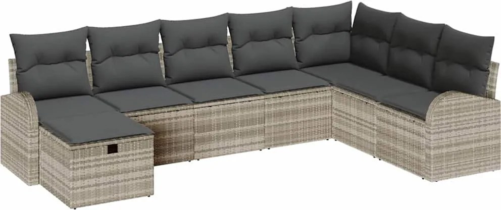 vidaXL Set de canapele pentru grădină 8 pcs Gri deschis Rattan poli
