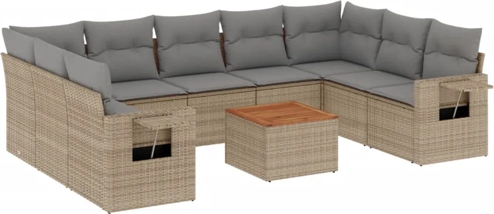 vidaXL Set canapele de grădină cu perne, 10 piese, bej, poliratan
