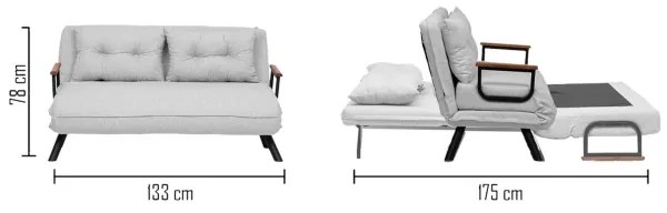 Canapea extensibilă QIRA, 2 locuri, gri