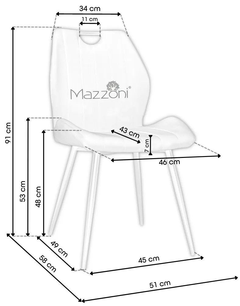 MAZZONI EXPORT ARNO Negru (țesătură Bluvel 19) - SCAUN TAPIȚAT MODERN PENTRU LIVING/SUFRAGERIE cu MÂNER | CATIFEA