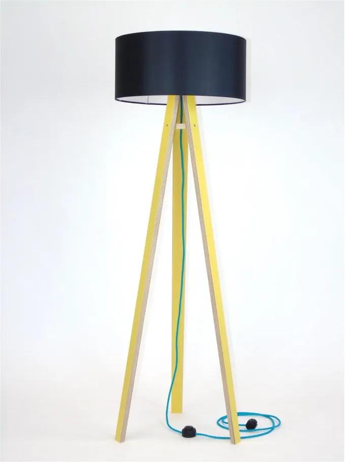 Lampadar galben cu abajur negru și cablu turcoaz Ragaba Wanda