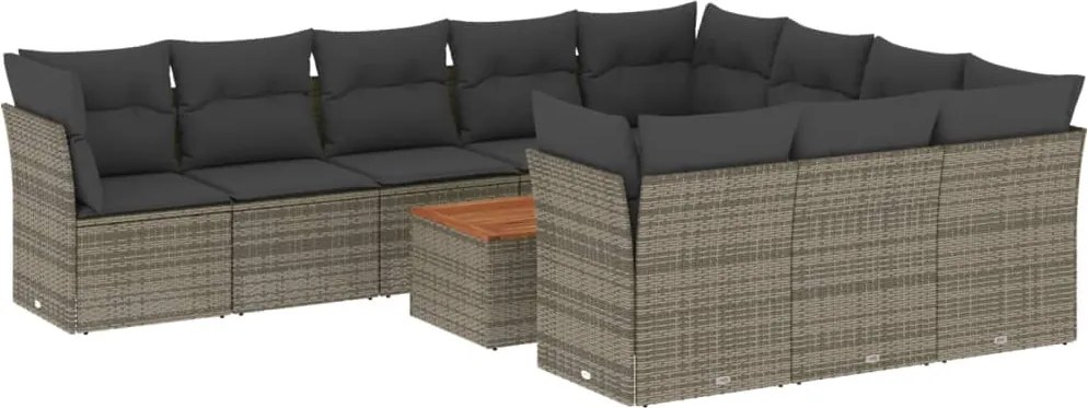vidaXL Set canapele de grădină cu perne, 11 piese, gri, poliratan