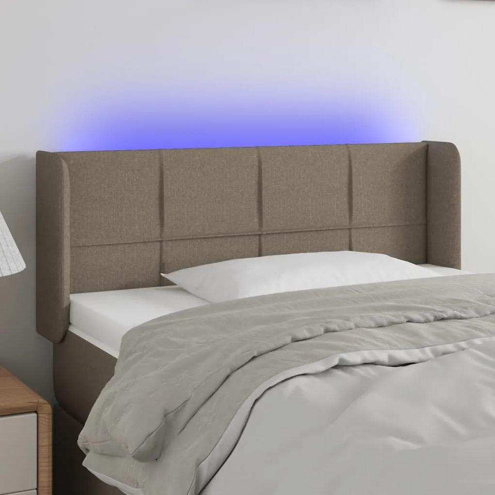 3123230 vidaXL Tăblie de pat cu LED, gri taupe, 103x16x78/88 cm, textil