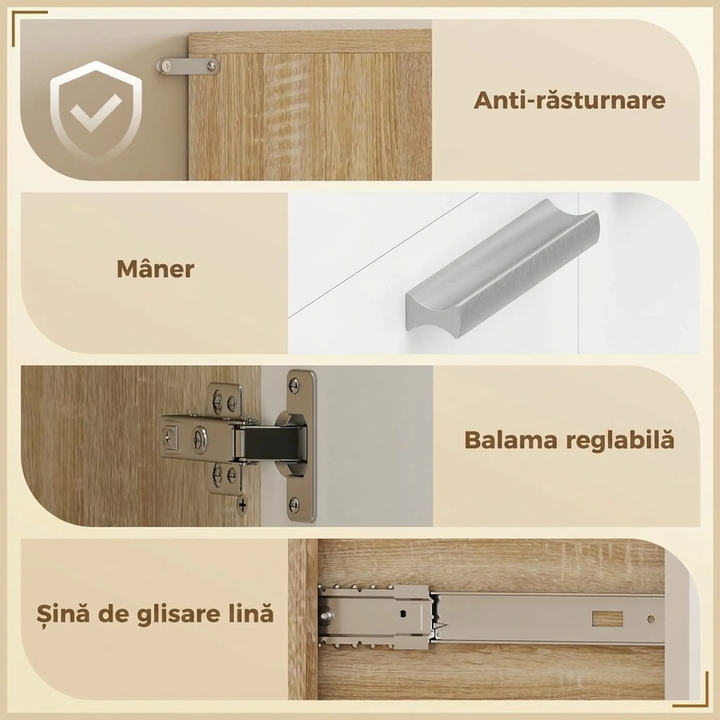 HOMCOM Dulap cu sertar, rafturi și orificii pentru cabluri, alb, ideal pentru bucătărie. | Aosom Romania