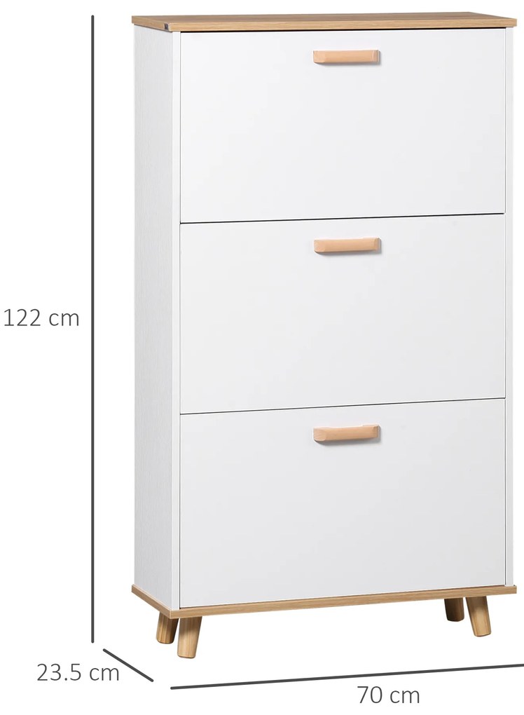 HOMCOM Mobilier pentru încălțăminte stil scandinav cu 3 uși abatante 70 x 23,5 x 122 cm alb | Aosom Romania