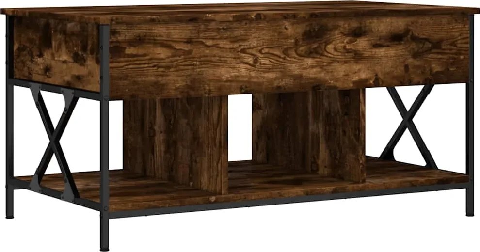 vidaXL Măsuță de cafea stejar fumuriu 100x55x50cm lemn prelucrat/metal