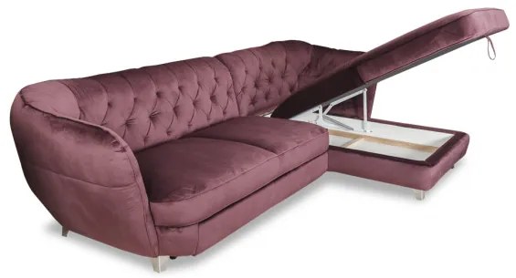 Coltar Extensibil Cu Lada Depozitare Retro, Dreapta, Mov, 302 X 188 Cm