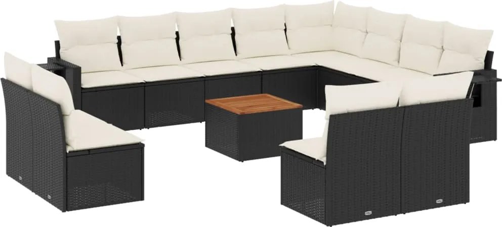 vidaXL Set mobilier de grădină cu perne, 13 piese, negru, poliratan