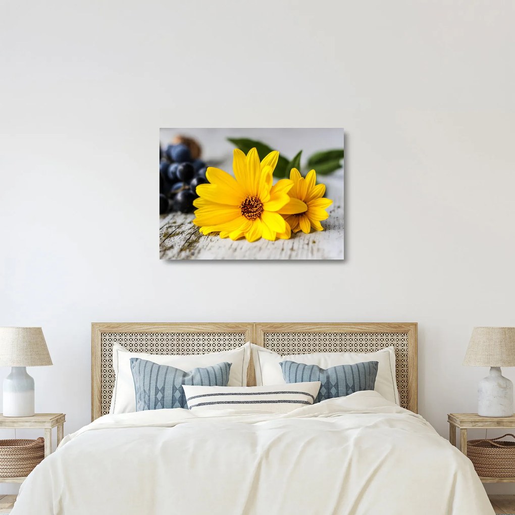 Tablou pe sticlă cu flori galbene (70x50 cm)