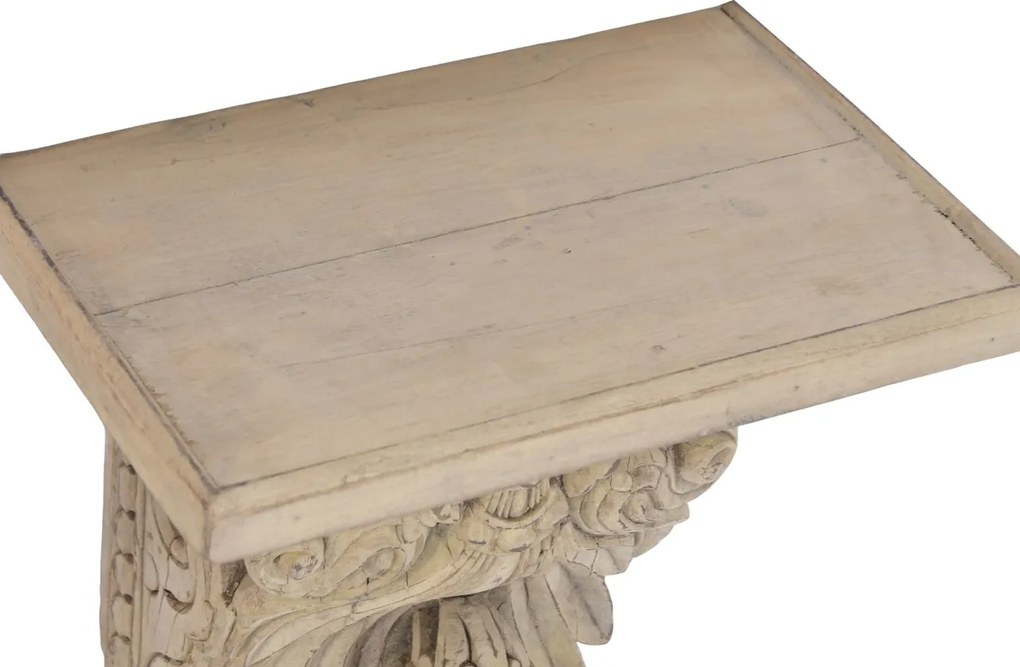 Raft de perete din lemn de tec, natur, cu decor sculptat manual, aspect vintage, 30 x 32,5 x 21 cm, „Orgon”