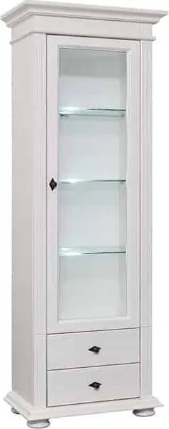 Vitrină lemn masiv alb Ariana, 65 × 38 × 200 cm