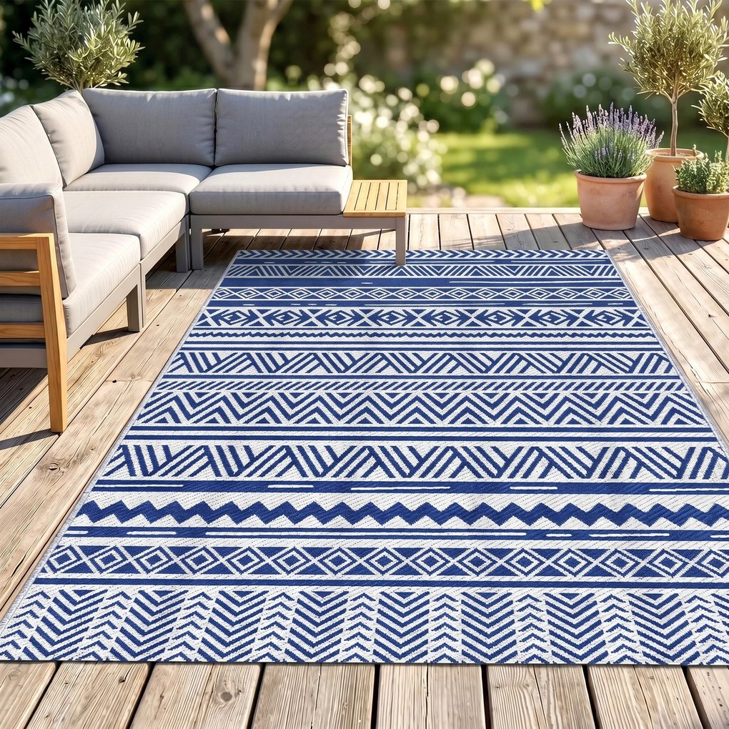 Outsunny Covor pentru Exterior 182x274 cm Reversibil, Covor Pliabil din Polipropilen 310 g/m² Albastru si Alb | Aosom Romania