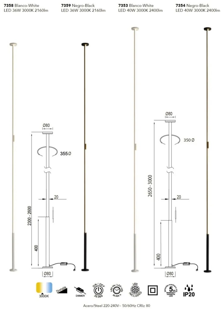 Lampadar LED vertical design modern minimalist VERTICAL 36W alb