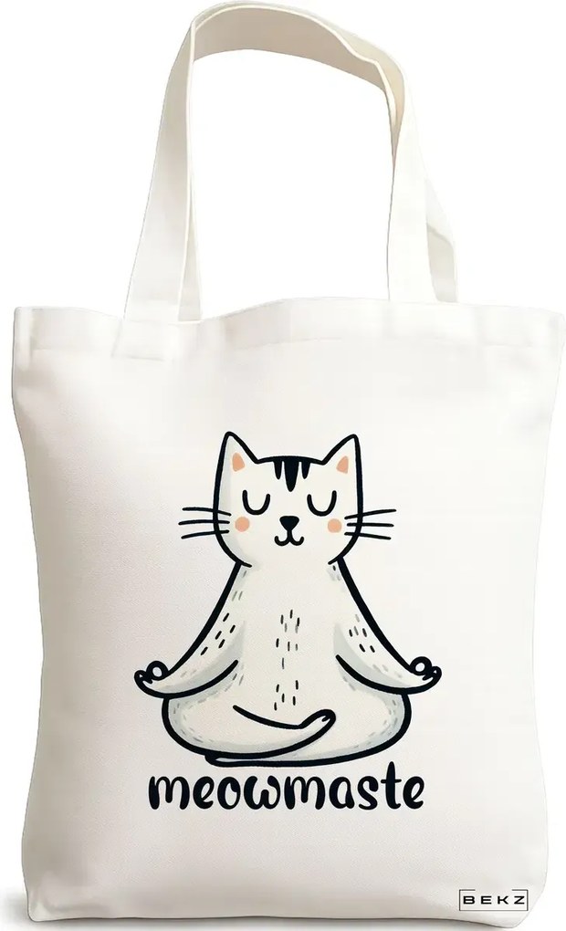 Sacosa de Panza pentru Cumparaturi, Geanta Tote Yoga Meowmaste, 38x34.5 cm, Alba, BEKZ®
